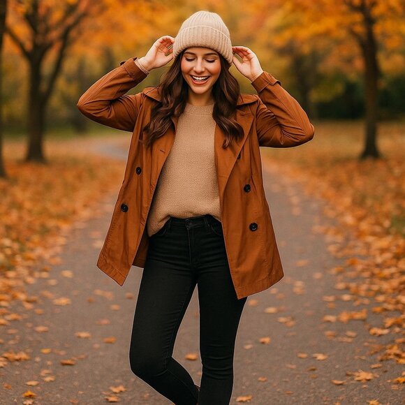 Express Trench Double Breasted Peacoat Long Sleeve Mid-Length Windbreaker Jacket - Picture 2 of 11